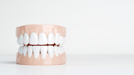 Dental model with white teeth on a minimalist background  