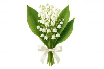 Naklejka premium Lily of the valley bouquet with white ribbon, symbolizing spring, luck, freshness, and nature, transparent background