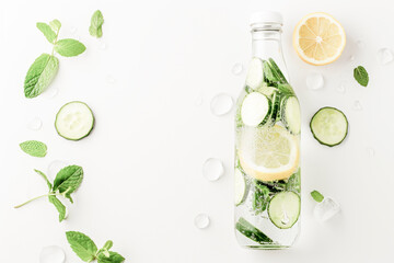 Detox water bottle with lemon, cucumber, mint