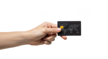 Hand holding credit card for payment or mockup, PNG background