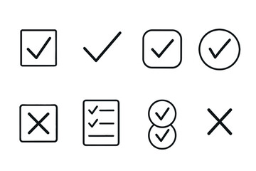 Outline vector icons of checkmarks and crosses &mdash; set of modern line style icons, transparent background  