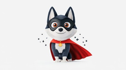 A cute superhero dog character in a cape and mask, ready for adventure with a charming expression.