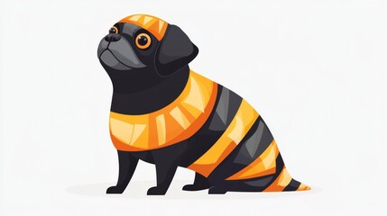A playful illustration of a pug dressed in a colorful striped outfit, showcasing creativity and charm.