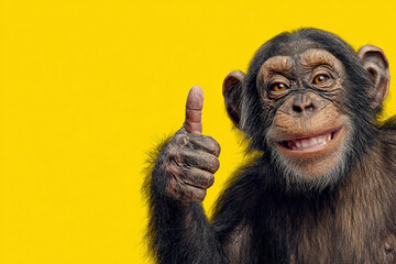 Happy chimp giving thumbs up against yellow background