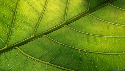 close up of a backlit green leaf with dual veins