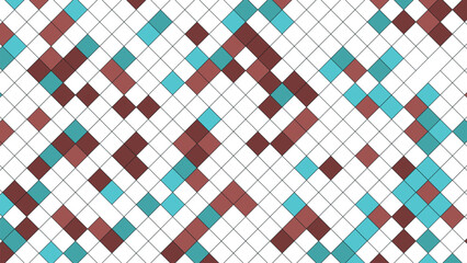 Modern geometric pattern with squares in white brown and teal
