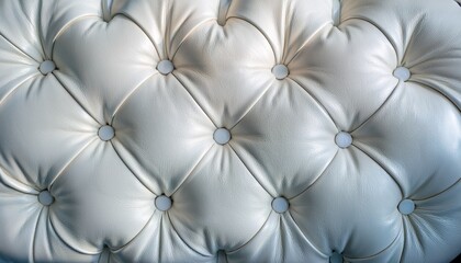 genuine luxurious of an elegant vintage geometric pattern white leather seat car sofa cushions upholstered furniture in retro style with white thread pattern leather padded background close up