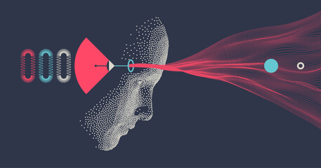 Discovery, studying and learning concept. Time to think. Man scientist thinking. Stream of consciousness. Idea generation. Illustration for brochure, poster, cover, card, presentation, flyer or banner © Login