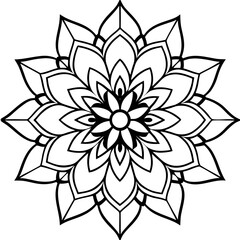 Floral Mandala Line Art Ornament Vector Illustration on White Background