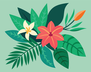 Exotic Jungle Flowers and Leaves Illustration | Tropical Exotic Jungle Plant Vector Artwork