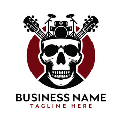 Fototapeta premium Skull Music Band Rock Guitar Drums Vectors Illustrations Logo