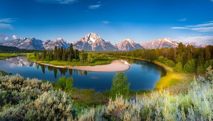 snake river at oxbow bend in grand teton national park in wyoming