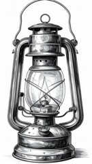 Detailed illustration of Antique Gray Lantern with Glass Bulb in Isolated White Background