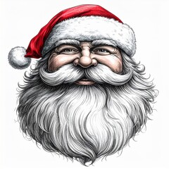 Illustration of Santa Claus with Red Hat and White Beard on White Background