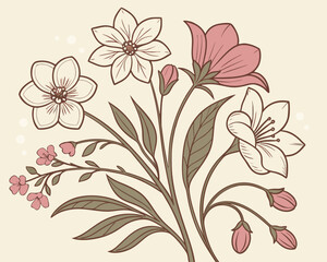 Vintage Botanical Flower Illustration on Beige | Classic Botanical Sketch on Beige Paper