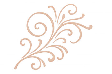 Glittering rose gold swirling flourish design element, elegant decorative motif, isolated on transparent background
