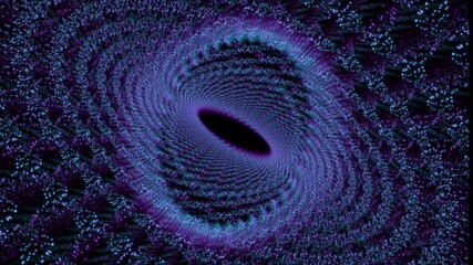 Abstract digital vortex of luminous blue and violet particles forming a dynamic spiral field - Powered by Adobe