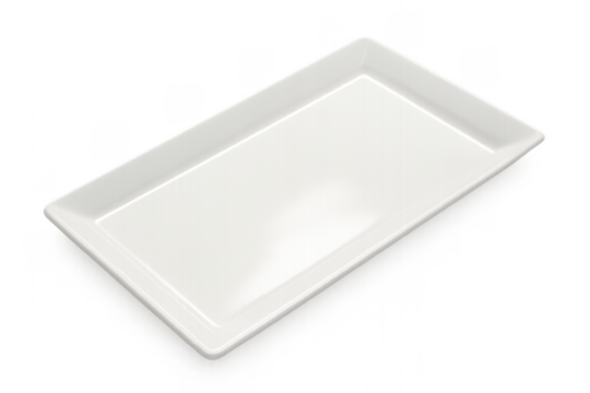 Empty white serving platter on transparent background