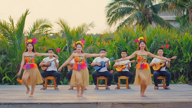 Hawaiian women dancing.