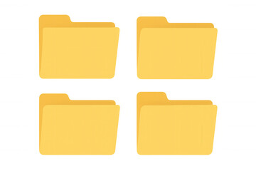 Yellow file folders illustration on transparent background, organizing digital data, documents, and archives concept