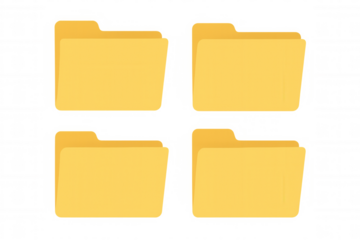 Yellow file folders illustration on transparent background, organizing digital data, documents, and archives concept