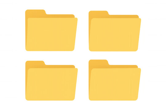 Yellow file folders illustration on transparent background, organizing digital data, documents, and archives concept