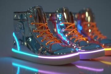 Shiny high-top sneakers with luminous highlights, designed to elevate your style