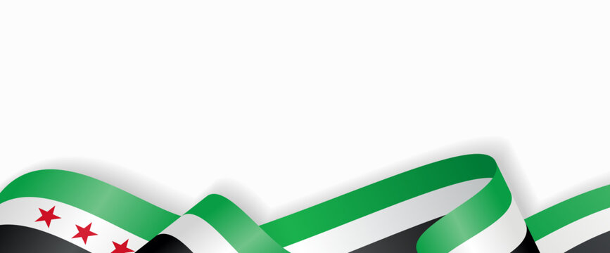 Syrian flag stylized wavy ribbon abstract background layout. Vector illustration.