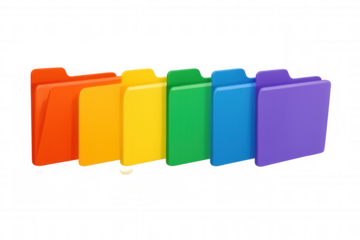 Rainbow color folders organizing digital documents and files, creating a structured and categorized system on transparent background