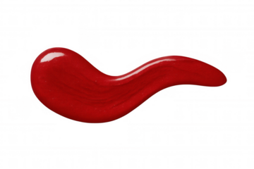Red nail polish smear with glossy texture, cosmetic liquid sample, beauty product swatch on transparent background