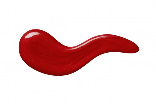 Red nail polish smear with glossy texture, cosmetic liquid sample, beauty product swatch on transparent background