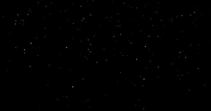 Falling snow on black alpha channel. Moving banner with large and small snowflakes flying down. Winter Storm Weather Conditions. Overlay Effect. Abstract graphic animated footage