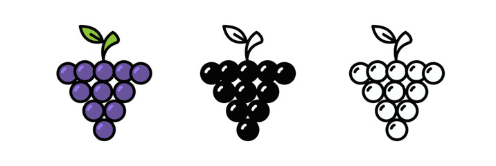 Three Bunches of Grapes in Different Styles on a White Background © liubomir118809