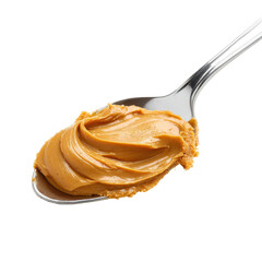Creamy peanut butter on a spoon studio shot on black
