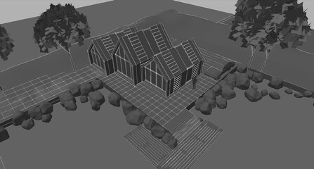 townhouse architectural sketch 3d illustration	
