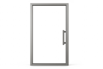 Glass door entrance with metal frame and transparent background