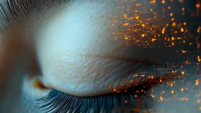 Person's close-up eye revealing digital network connections and circuit board patterns - Powered by Adobe