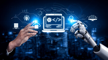 AI streamlines web development with smart coding tools, interface automation, and futuristic design systems for building efficient online platforms. Artificial intelligence spline