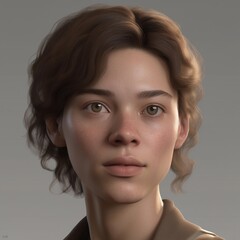 A highly detailed, hyper-realistic close-up portrait of an AI-generated human face. This digital artwork features lifelike skin textures, expressive eyes, and natural lighting.