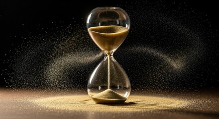 Time's Passage: An hourglass symbolizes the relentless march of time, grains of sand cascading gently to mark the moments as they slip away, evoking themes of urgency and preciousness.