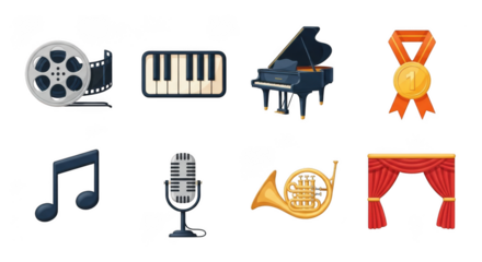 Collection of entertainment and performance icons music film theatre awards and more