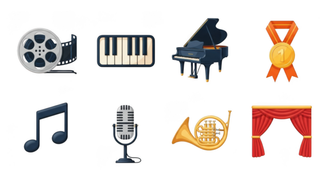 Collection of entertainment and performance icons music film theatre awards and more