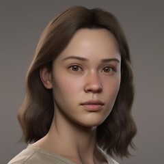 A highly detailed, hyper-realistic close-up portrait of an AI-generated human face. This digital artwork features lifelike skin textures, expressive eyes, and natural lighting.