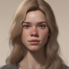 A highly detailed, hyper-realistic close-up portrait of an AI-generated human face. This digital artwork features lifelike skin textures, expressive eyes, and natural lighting.