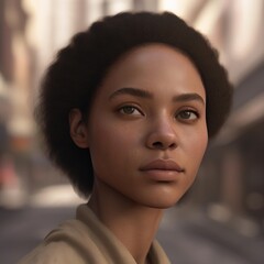 A highly detailed, hyper-realistic close-up portrait of an AI-generated human face. This digital artwork features lifelike skin textures, expressive eyes, and natural lighting.