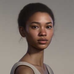 A highly detailed, hyper-realistic close-up portrait of an AI-generated human face. This digital artwork features lifelike skin textures, expressive eyes, and natural lighting.