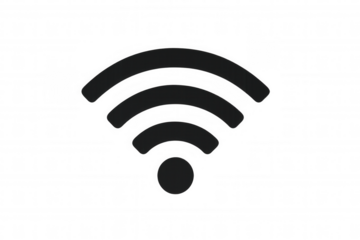 Wi-fi symbol representing wireless internet connection and signal strength, black icon on transparent background
