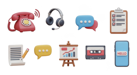 Collection of digital icons representing communication business and technology for web design
