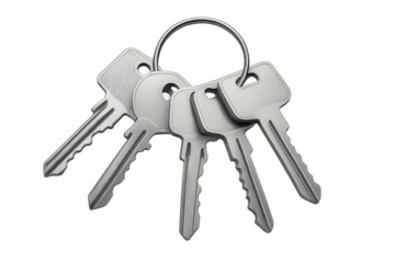 Keys collection on a metal ring representing security, access, property, and ownership on transparent background