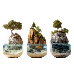 Miniature islands showcasing nature beauty with trees rocks and transparent water